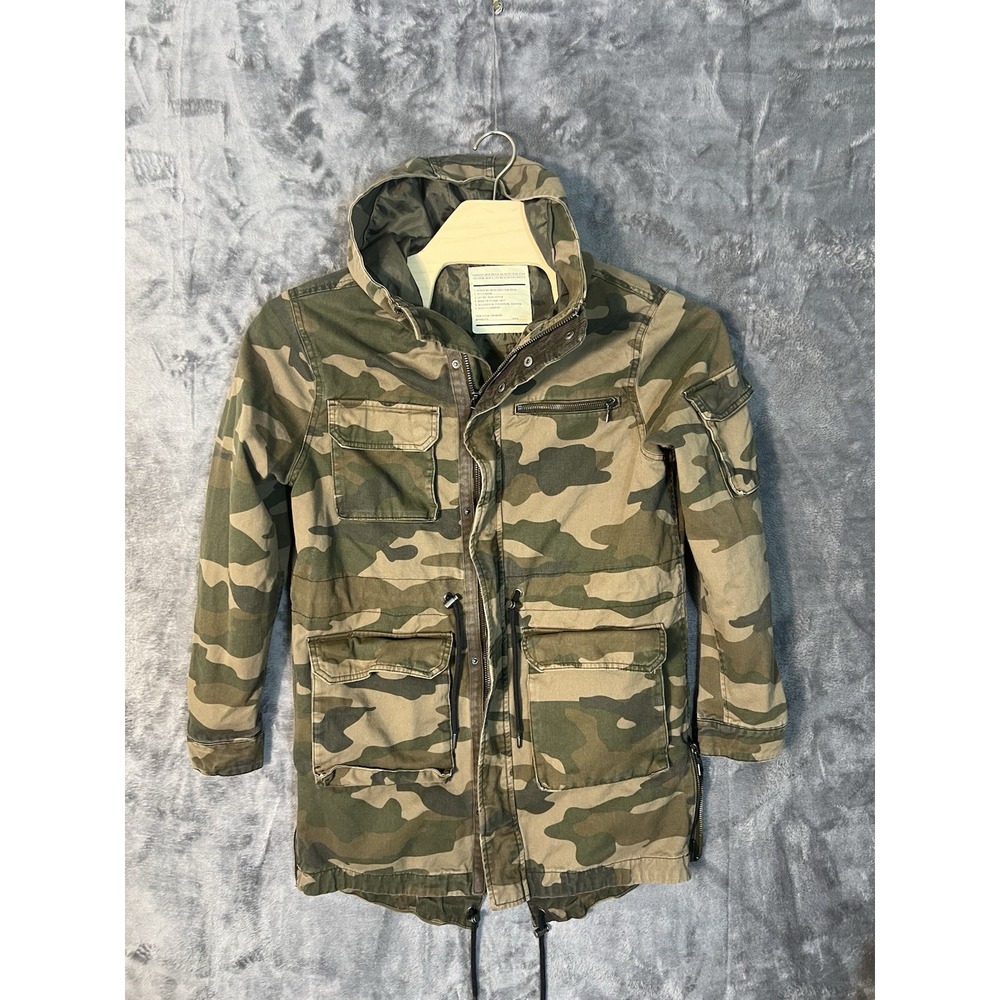 Camo Utility Parka Jacket Mens Small Green Woodland Camouflage Hooded Field Coat